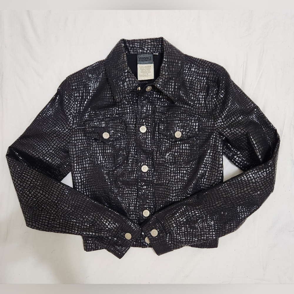 Vintage Versace Jeans Couture Black Snake Print Gothic Jacket Sz XS